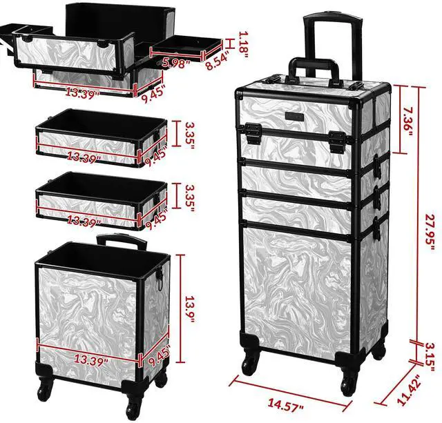 Alt view image 2 of 7 - Byootique Rolling Makeup Train Case 4in1 Cosmetic Trolley Organizer Case Lockable Salon Barber Case Traveling Cart Trunk with Wheels for Makeup Artist Trave Nail,CoyoteButtes Graystone