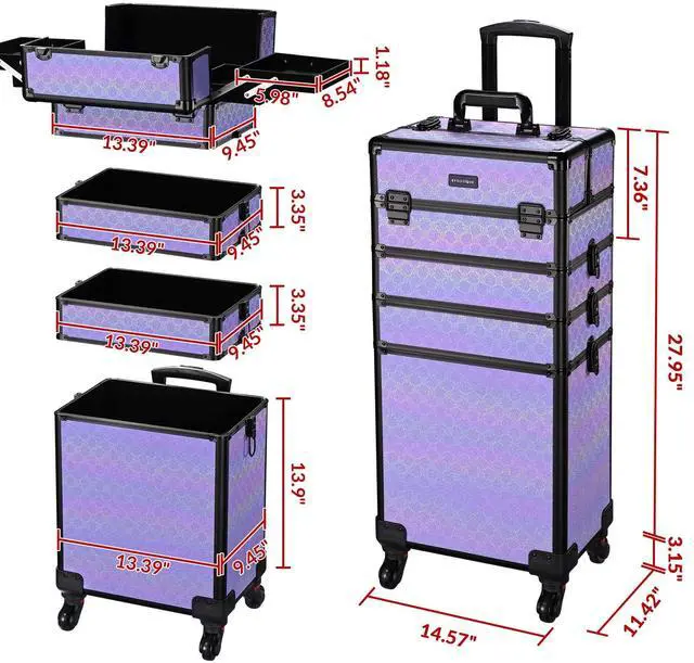 Alt view image 2 of 7 - Byootique 4in1 Rolling Makeup Train Case Cosmetic Organizer Charm ForgetMeNot