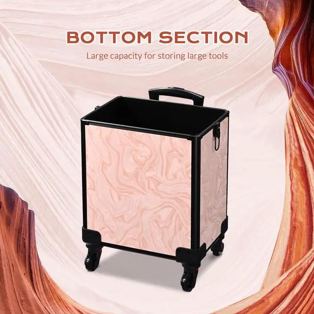 Alt view image 7 of 7 - Byootique Rolling Makeup Train Case 4in1 Cosmetic Trolley Organizer Case Lockable Salon Barber Case Traveling Cart Trunk with Wheels for Makeup Artist Trave Nail,CoyoteButtes Dusk