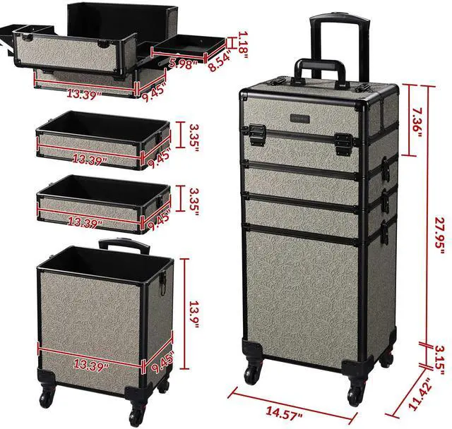 Alt view image 2 of 7 - Byootique 4in1 Rolling Makeup Train Case Cosmetic Organizer Rococo GainsBoro