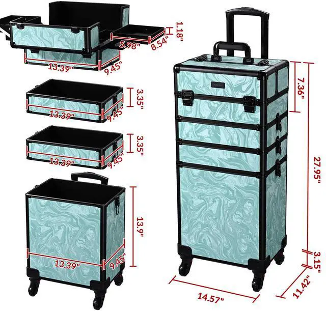 Alt view image 2 of 7 - Byootique Rolling Makeup Train Case 4in1 Cosmetic Trolley Organizer Travel Case Lockable Salon Barber Case Traveling Cart Trunk with Wheels for Makeup Artist Trave Nail,CoyoteButtes Vitality