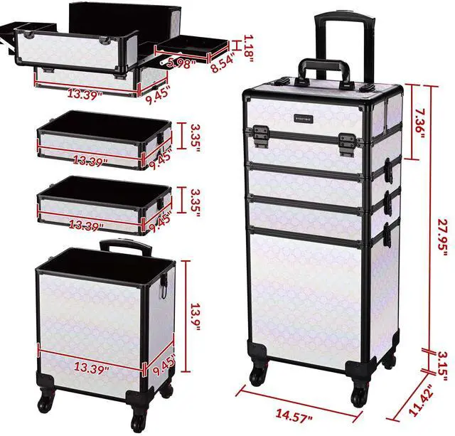 Alt view image 2 of 7 - Byootique 4in1 Rolling Makeup Train Case Cosmetic Organizer Pure ForgetMeNot