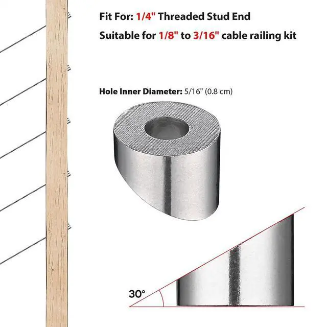 Alt view image 3 of 7 - 316 Stainless Steel 1/4" Angled Beveled Washer for 1/8" Cable Railing 30 Pack