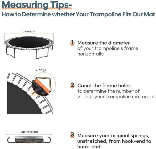 Alt view image 2 of 7 - Yescom Trampoline Replacement Mat W/72V-Ring For 14" Trampoline Frame 7" Spring , UV Resistant Outdoor Garden