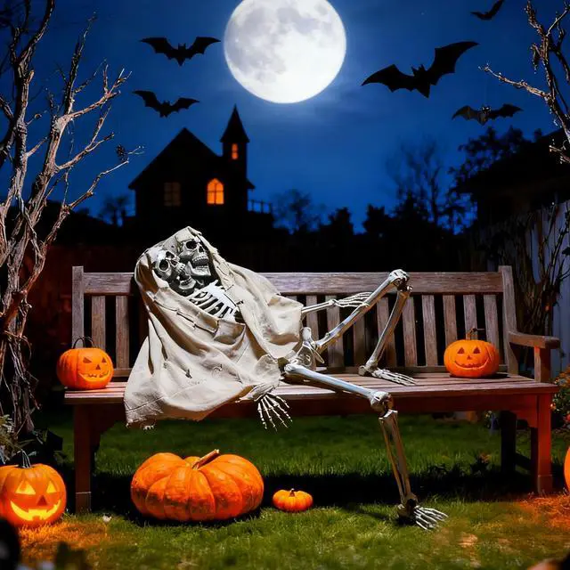 Main image of Yescom Life Size Skeleton Poseable Full Size Two Head 5.4Ft Halloween Party Decoration Haunted House 2025