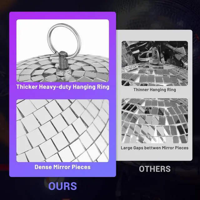 Alt view image 7 of 7 - Yescom 12" Large Disco Ball with Motor and Light 6RPM Rotator & 3W RGB Spotlight for 70s 80s Party DJ Bands Club Studio Event