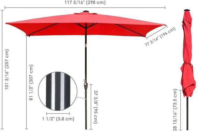 Alt view image 7 of 8 - Yescom 10x6.5FT Rectangle Outdoor Solar LED Patio Umbrella with Crank Tilt for Table Market Yard Deck Pool Party Red