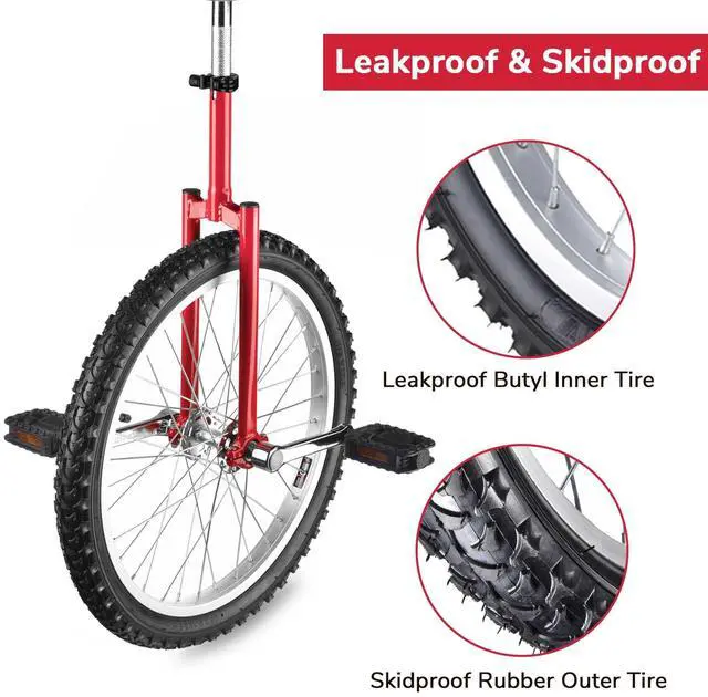 Alt view image 4 of 7 - Yescom 20 In Wheel Outdoor Unicycle Leakproof Butyl Tire Circus Bike Balance Training for Adults Teenagers Kids, Red