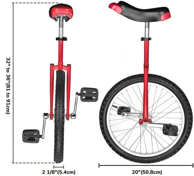 Alt view image 5 of 7 - Yescom 20 In Wheel Outdoor Unicycle Leakproof Butyl Tire Circus Bike Balance Training for Adults Teenagers Kids, Red