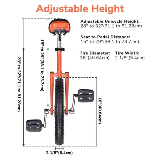 Alt view image 3 of 7 - Yescom 16 In Wheel Outdoor Unicycle Adjustable Seat Exercise Bicycle Balance Training for Adults Teenagers Kids, Orange