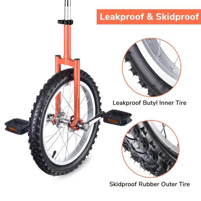Alt view image 4 of 7 - Yescom 16 In Wheel Outdoor Unicycle Adjustable Seat Exercise Bicycle Balance Training for Adults Teenagers Kids, Orange