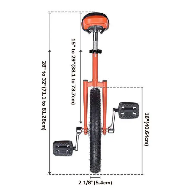 Alt view image 5 of 7 - Yescom 16 In Wheel Outdoor Unicycle Adjustable Seat Exercise Bicycle Balance Training for Adults Teenagers Kids, Orange