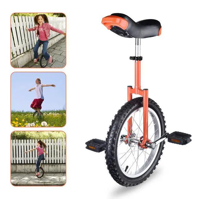 Alt view image 7 of 7 - Yescom 16 In Wheel Outdoor Unicycle Adjustable Seat Exercise Bicycle Balance Training for Adults Teenagers Kids, Orange