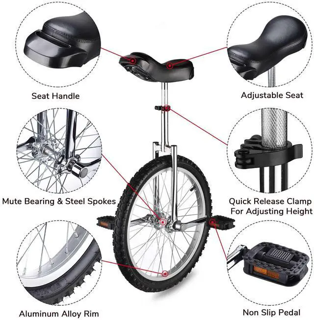 Alt view image 2 of 7 - Yescom 20 In Wheel Outdoor Unicycle Leakproof Butyl Tire Circus Bike Balance Training for Adults Teenagers Kids, Silver
