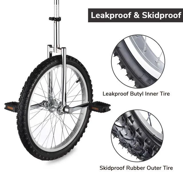 Alt view image 4 of 7 - Yescom 20 In Wheel Outdoor Unicycle Leakproof Butyl Tire Circus Bike Balance Training for Adults Teenagers Kids, Silver