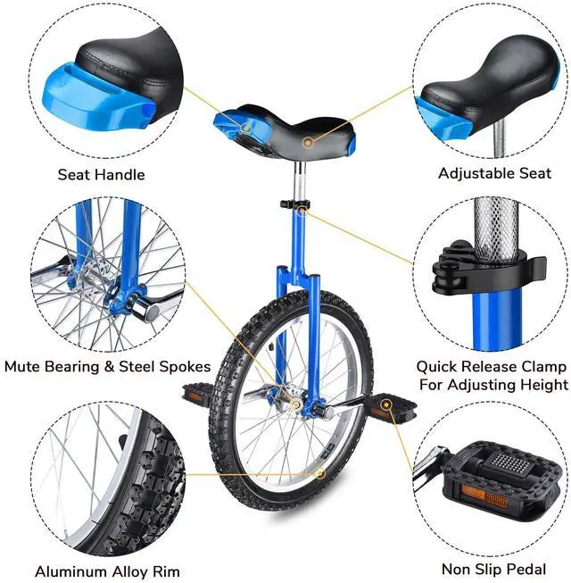 Alt view image 2 of 7 - Yescom 18 In Wheel Outdoor Unicycle Skid-proof Tire Fitness Bicycle Balance Training for Adults Teenagers Kids, Blue