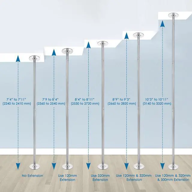 Alt view image 7 of 7 - Yescom 11FT Professional Stripper Pole Static Spinning Dancing Pole Kit with Extensions for Home Gym Fitness ,Silver