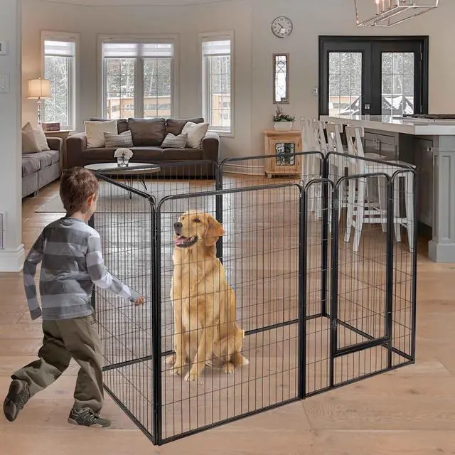Alt view image 4 of 7 - Yescom Dog Playpen 12 Panels 47 inch Height Heavy Duty Outdoor Indoor Camping RV Fence Barrier Metal Puppy Exercise Kennel