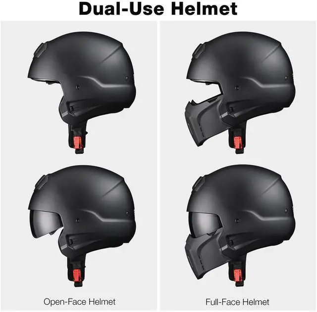 Alt view image 3 of 7 - AHR Motorcycle Helmet Open Face w/ Detachable Chin Guard Visor DOT Approved L