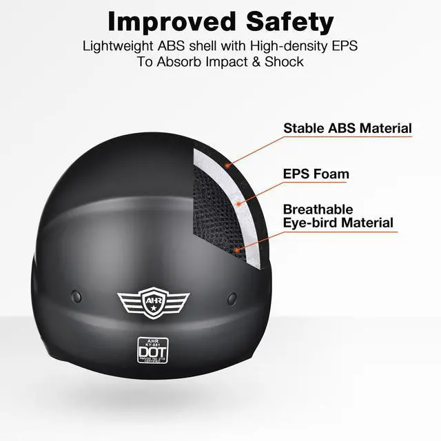 Alt view image 4 of 7 - AHR Motorcycle Helmet Open Face w/ Detachable Chin Guard Visor DOT Approved L