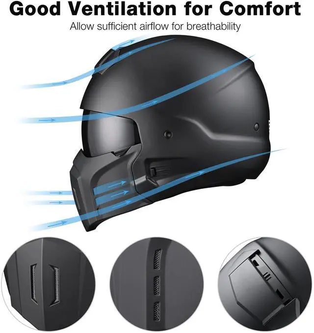 Alt view image 5 of 7 - AHR Motorcycle Helmet Open Face w/ Detachable Chin Guard Visor DOT Approved L