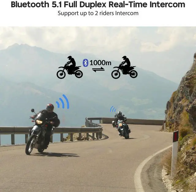 Alt view image 2 of 7 - AHR Motorcycle Bluetooth Headset with Music Sharing Helmet Bluetooth 5.1 Intercom Support 2 Riders with Noise Cancellation for Snowmobile Dirt Bik ATV Helmet