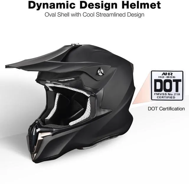 Alt view image 3 of 7 - AHR Offroad Full Face Motorcycle Helmet Motocross Dirt ATV DOT Matte Black XL