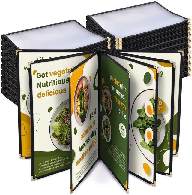 Main image of WeChef 20 Pack Restaurant Menu Covers 8.5 x 14 Book Style 7 Pages 14 Views Black