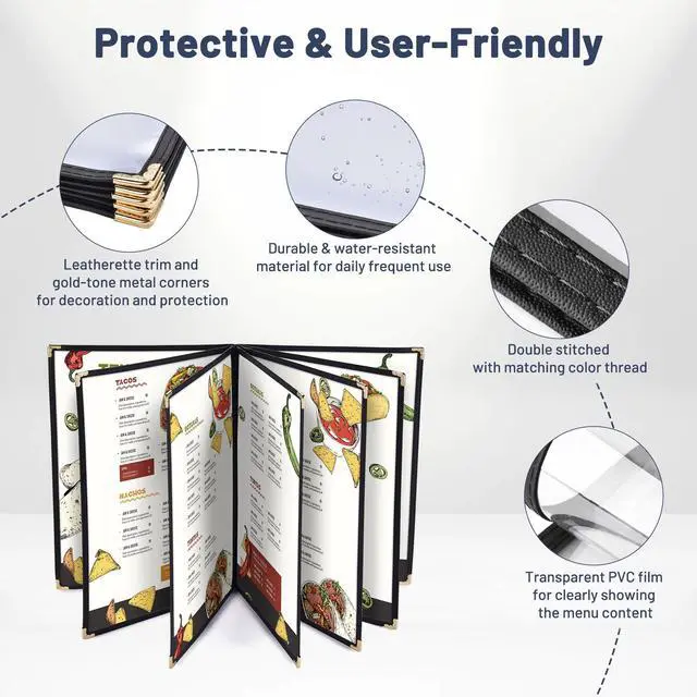 Alt view image 7 of 7 - WeChef 20 Pack Restaurant Menu Covers 8.5 x 14 Book Style 7 Pages 14 Views Black