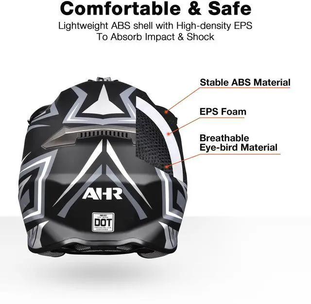 Alt view image 4 of 7 - AHR Offroad Full Face Motorcycle Helmet Motocross Dirt Bike ATV DOT Approved M