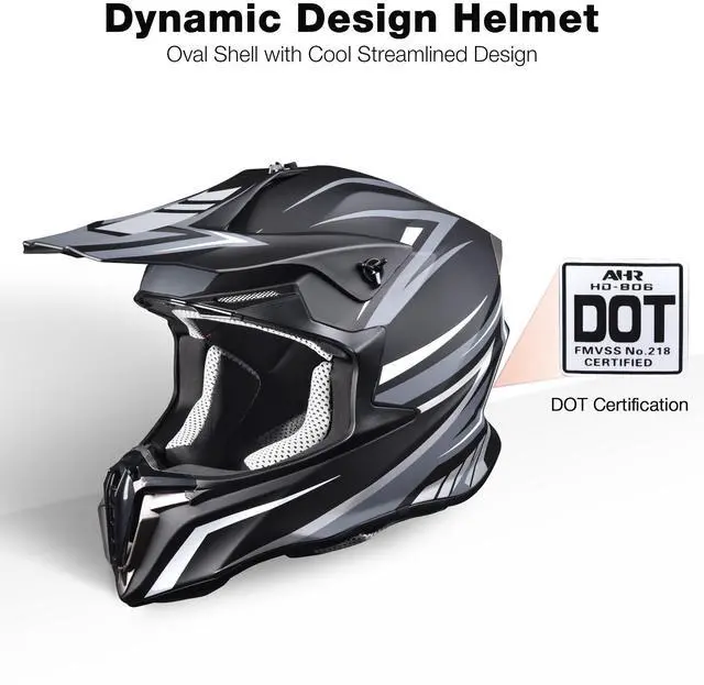 Alt view image 3 of 7 - AHR Offroad Full Face Motorcycle Helmet Motocross Dirt Bike ATV DOT Approved M