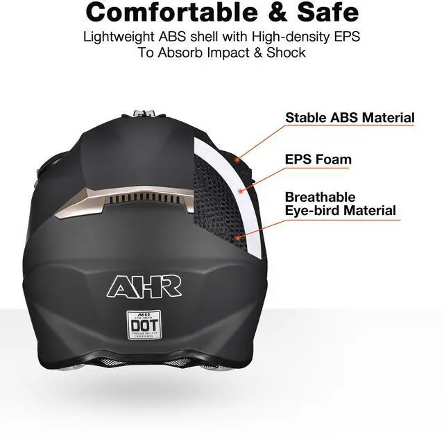 Alt view image 4 of 7 - AHR Offroad Full Face Motorcycle Helmet Motocross Dirt ATV DOT Matte Black XL