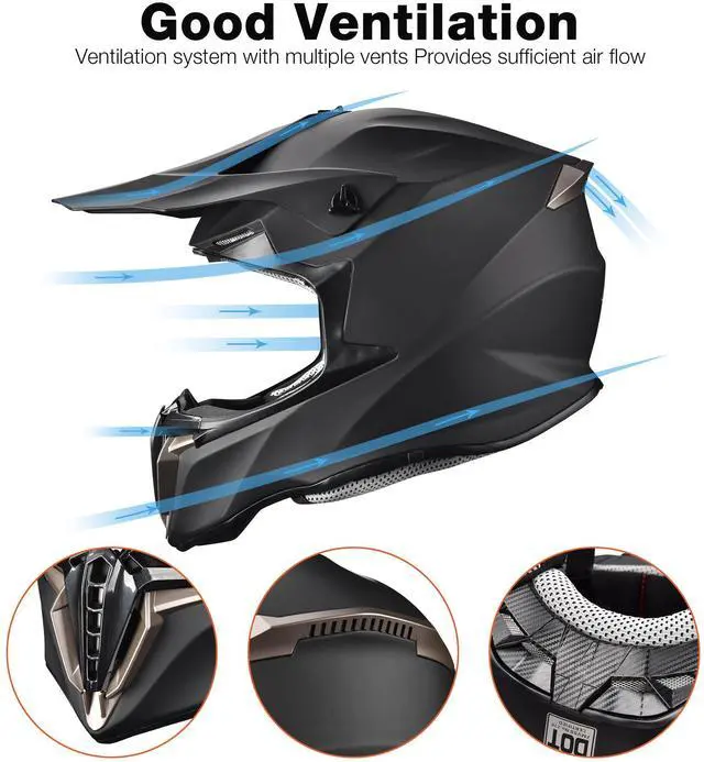 Alt view image 5 of 7 - AHR Offroad Full Face Motorcycle Helmet Motocross Dirt ATV DOT Matte Black XL