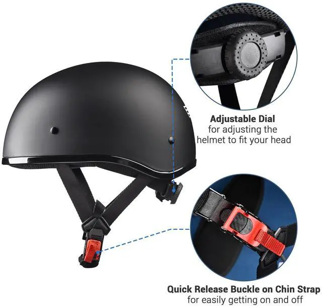 Alt view image 7 of 7 - AHR Half Face German Style Motorcycle Helmet DOT Chopper Cruiser Scooter