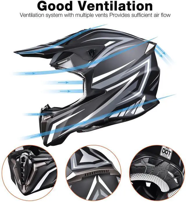 Alt view image 5 of 7 - AHR Offroad Full Face Motorcycle Helmet Motocross Dirt Bike ATV DOT Approved M