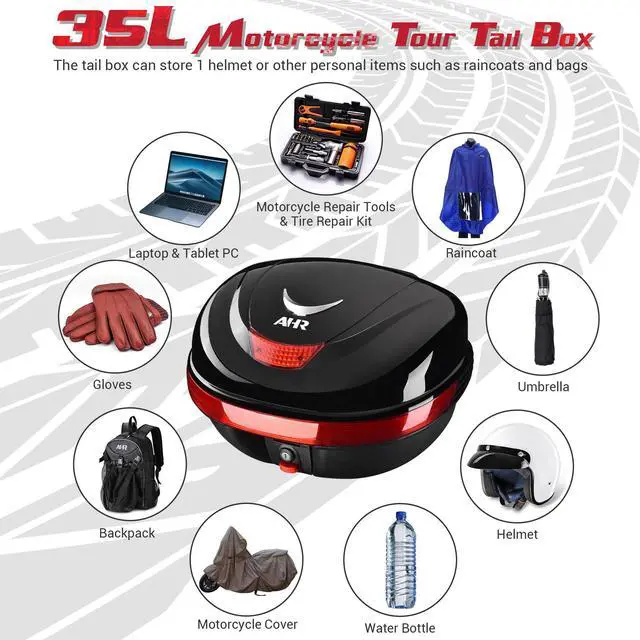 Alt view image 2 of 7 - AHR 35L Motorcycle Tour Tail Box Scooter Trunk Storage Lock Carrier Case for Helmet
