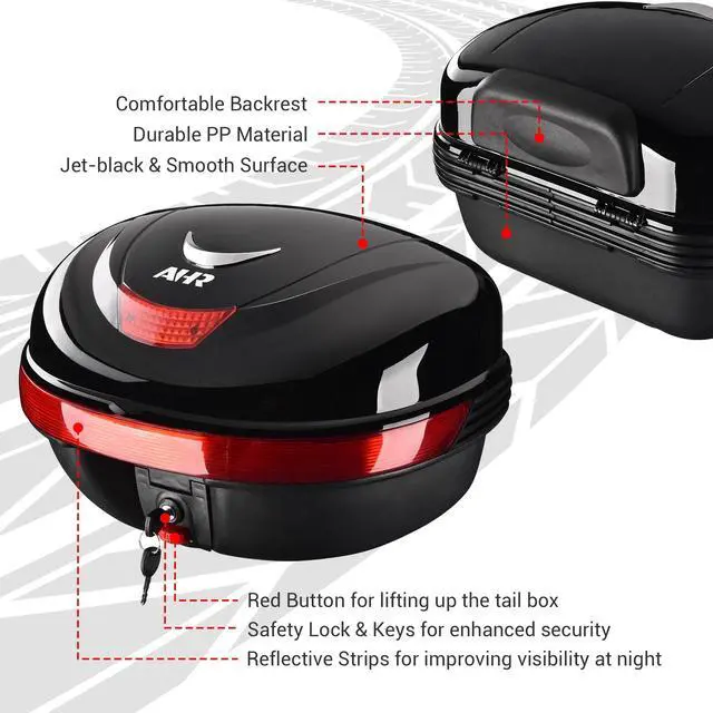 Alt view image 3 of 7 - AHR 35L Motorcycle Tour Tail Box Scooter Trunk Storage Lock Carrier Case for Helmet