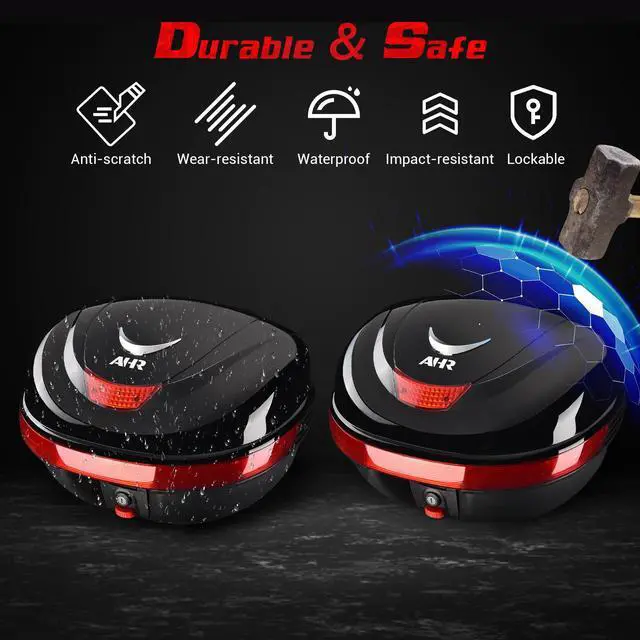 Alt view image 4 of 7 - AHR 35L Motorcycle Tour Tail Box Scooter Trunk Storage Lock Carrier Case for Helmet