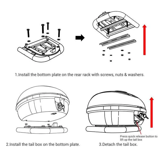Alt view image 5 of 7 - AHR 35L Motorcycle Tour Tail Box Scooter Trunk Storage Lock Carrier Case for Helmet