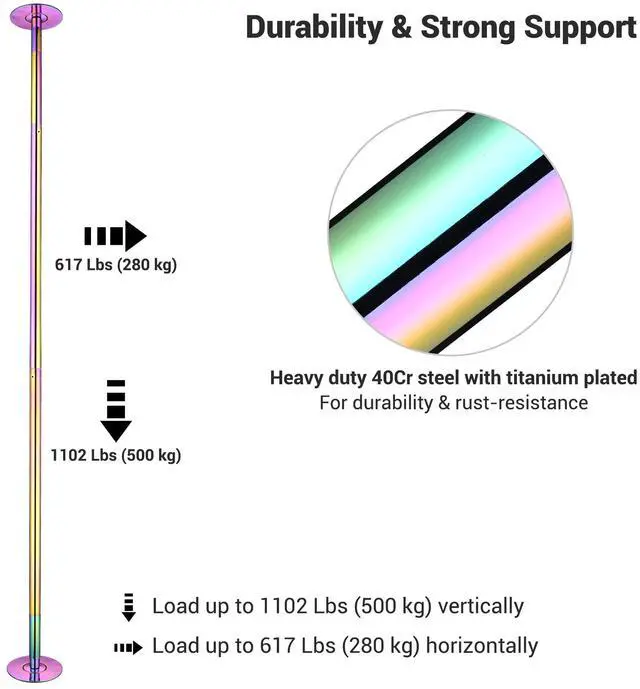 Alt view image 4 of 7 - Yescom 12 FT Stripper Pole Spinning Static Dancing Pole Kit with Extensions for Fitness Party Club Dance Exercise Home Gym , Colorful