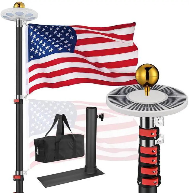 Main image of Yescom EZ GO 20Ft Telescopic Flag Pole Kit with Solar Light & Tire Mount Base for Tailgate Outside, Black