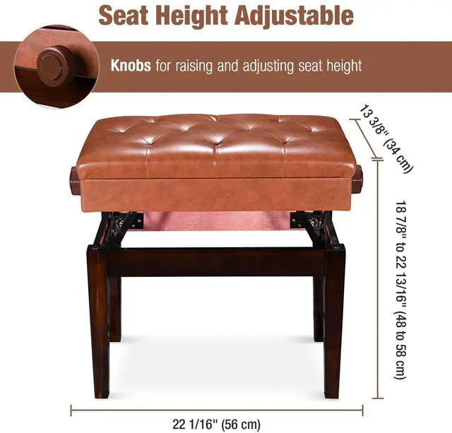 Alt view image 3 of 7 - Piano Bench Adjustable Height PU Leather Padded Keyboard Organ Seat Throne Storage