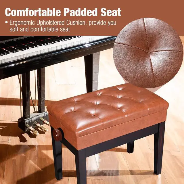 Alt view image 4 of 7 - Piano Bench Adjustable Height PU Leather Padded Keyboard Organ Seat Throne Storage
