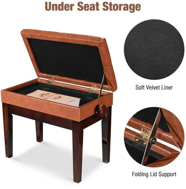 Alt view image 5 of 7 - Piano Bench Adjustable Height PU Leather Padded Keyboard Organ Seat Throne Storage