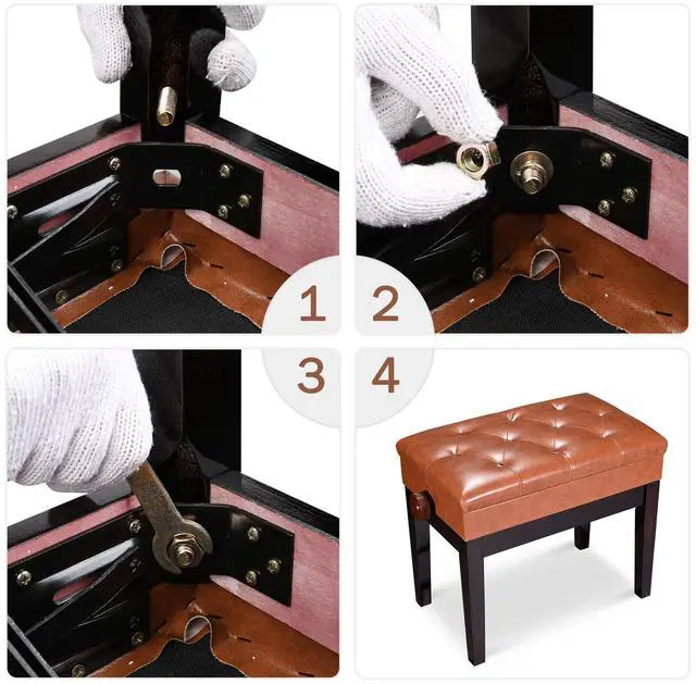 Alt view image 7 of 7 - Piano Bench Adjustable Height PU Leather Padded Keyboard Organ Seat Throne Storage