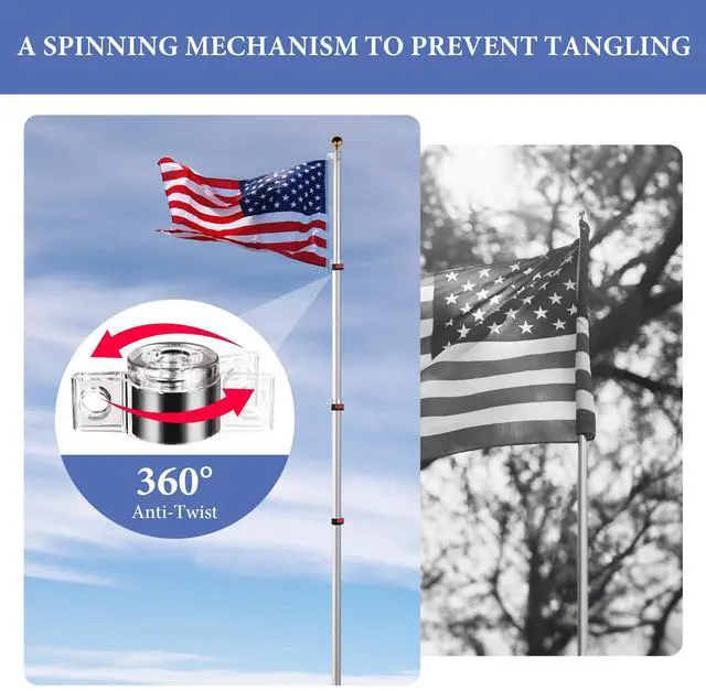 Alt view image 4 of 7 - Yescom EZ GO 25Ft Commercial Telescoping Flag Pole Kit Portable Display Sign Banner Pole for Outside Hotel Business Events Advertising Flag Silver