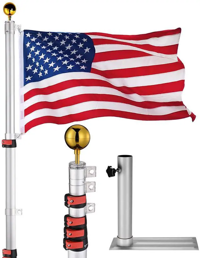 Main image of Yescom 25 ft Telescopic Aluminum Flagpole Tire Mount Stand Kit 3'x5' Flag Ball Pole Top