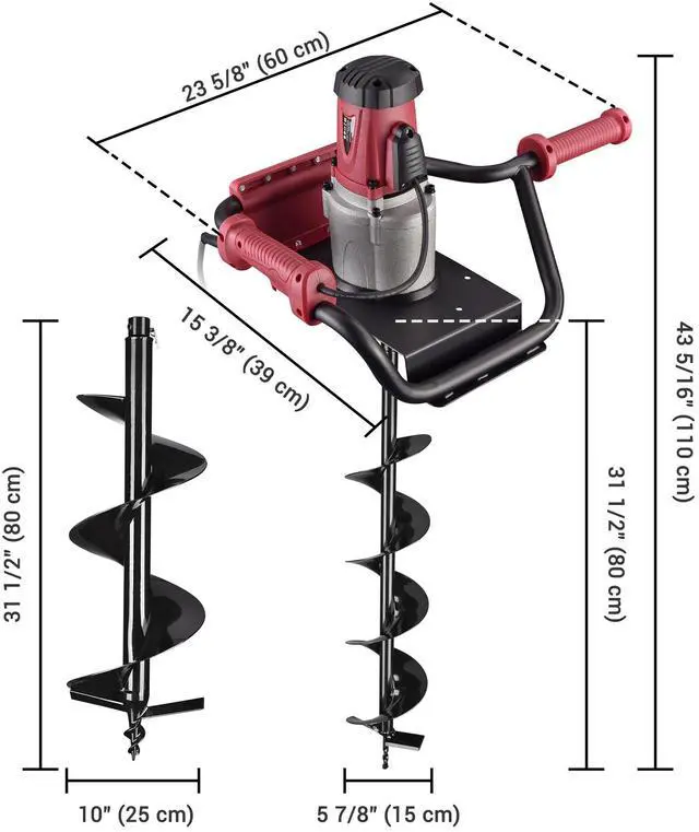 Alt view image 2 of 6 - Yescom 1500W Electric Post Hole Digger Earth Auger Drill 2HP Powerhead 6" 10" Bit Fence