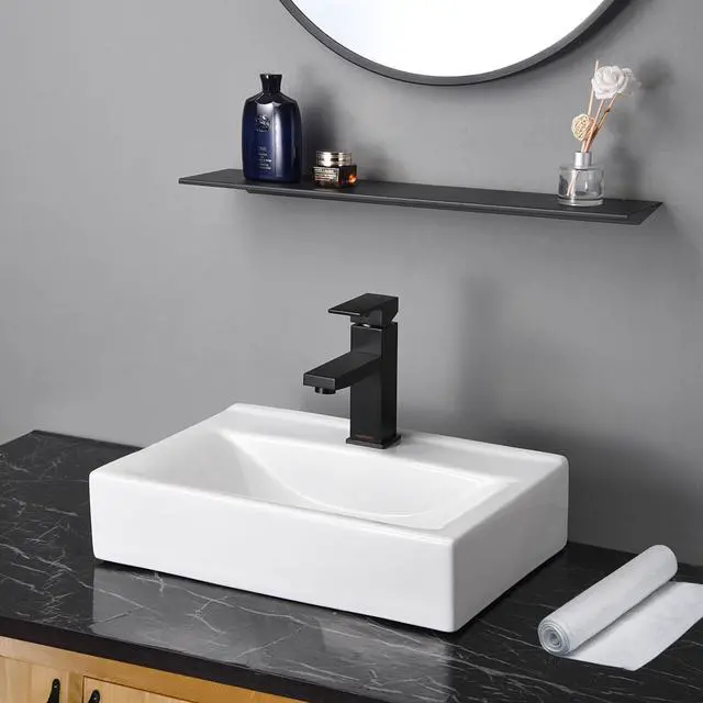Alt view image 4 of 7 - Aquaterior 18" Wall Mount Sink Ceramic Sink Porcelain Sink Washing Basin for Bathroom Washstand with Drain