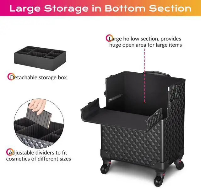 Alt view image 6 of 7 - Byootique 4in1 Rolling Makeup Case Cosmetic Train Case Organizer Storage Artist